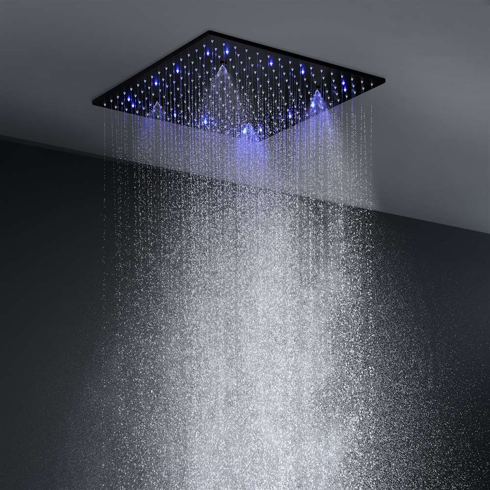 Matte black shower head for hospitality guest bathroom
