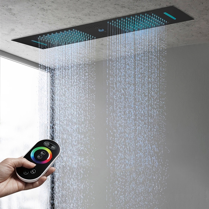 Matte black rainfall shower head for luxury hospitality project