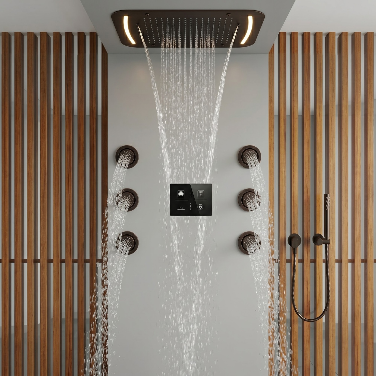 Multi outlet shower system model for hospitality specification